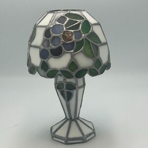 Stained Glass Tiffany Style Fairy Lamp Leaded Candle Holder Boudoir Votive VTG